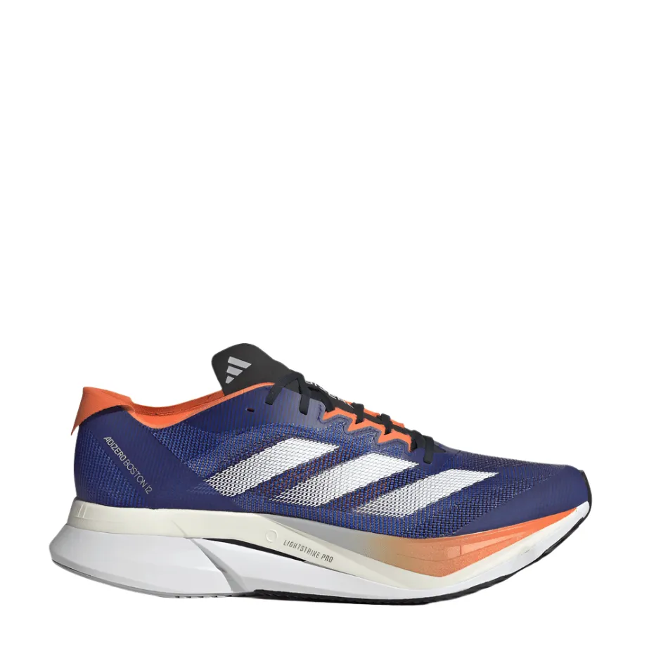 Adidas Men's Boston 12 Running Shoes in Lucid Blue/FTWR White/Impact Orange SS25