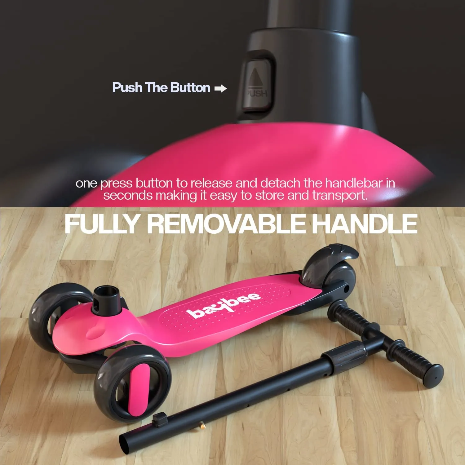 Baybee Alpha Kick Scooter for Kids, Smart 3 Wheel Kids Scooter with 4 Height Adjustable Handle, Runner Scooter with Led PU Wheels & Brake, Skate Scooter for Kids 3 to 10 Years Boys Girls (Pink)