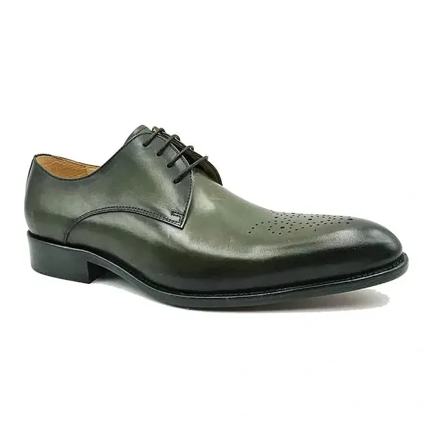 Carrucci Men's Genuine Leather Olive Green Lace Up Oxford Dress Shoes