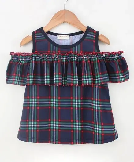 Cold Shoulder Frock Style Checkered Top