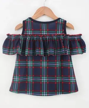Cold Shoulder Frock Style Checkered Top