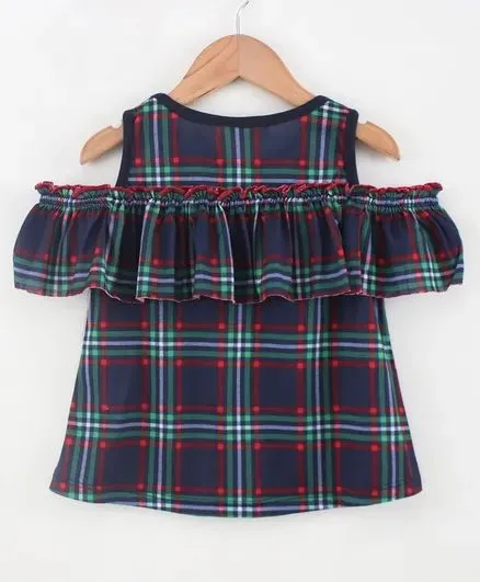 Cold Shoulder Frock Style Checkered Top