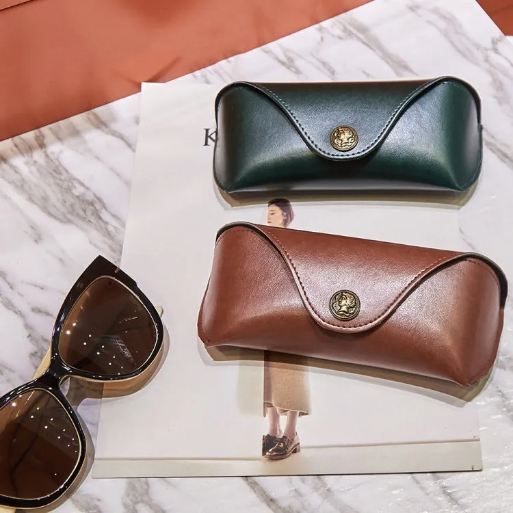 E5521 Simple Retro PU Soft Leather Glasses Storage Box, Color: Brown