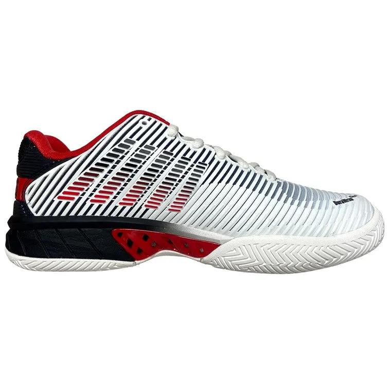 K-Swiss Bright White, Stretch Limo, & High Risk Red Hypercourt Express 2 Men's Tennis Shoes