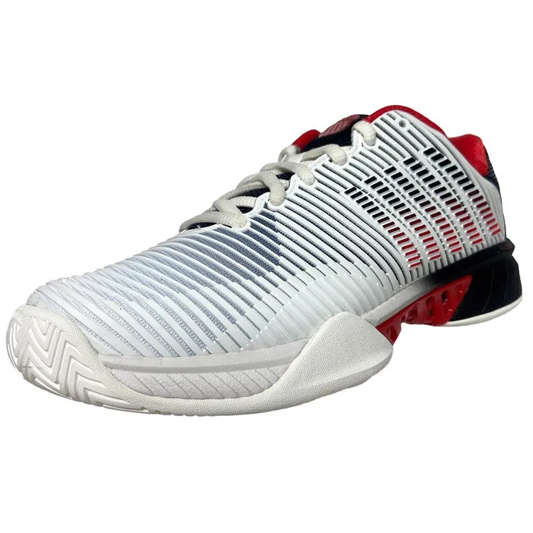 K-Swiss Bright White, Stretch Limo, & High Risk Red Hypercourt Express 2 Men's Tennis Shoes