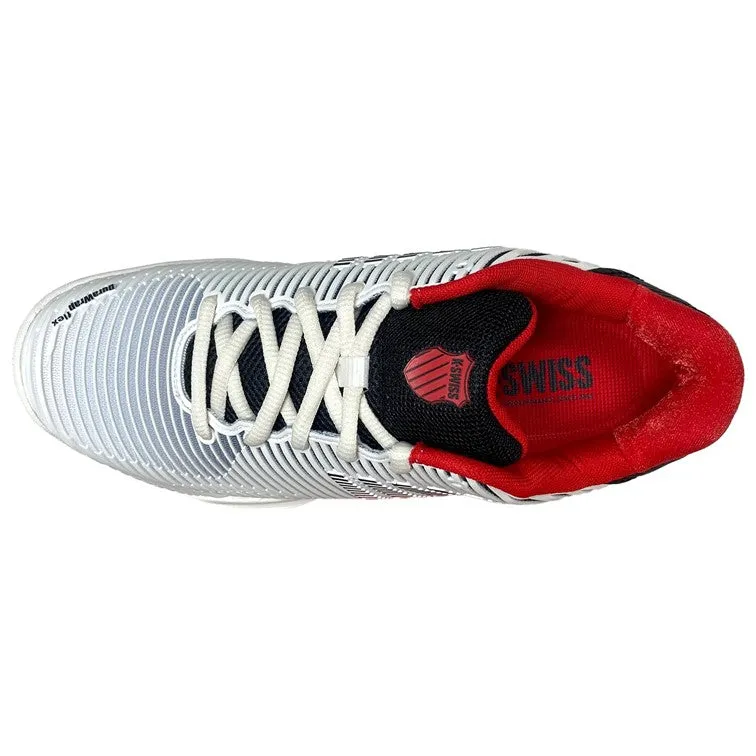 K-Swiss Bright White, Stretch Limo, & High Risk Red Hypercourt Express 2 Men's Tennis Shoes