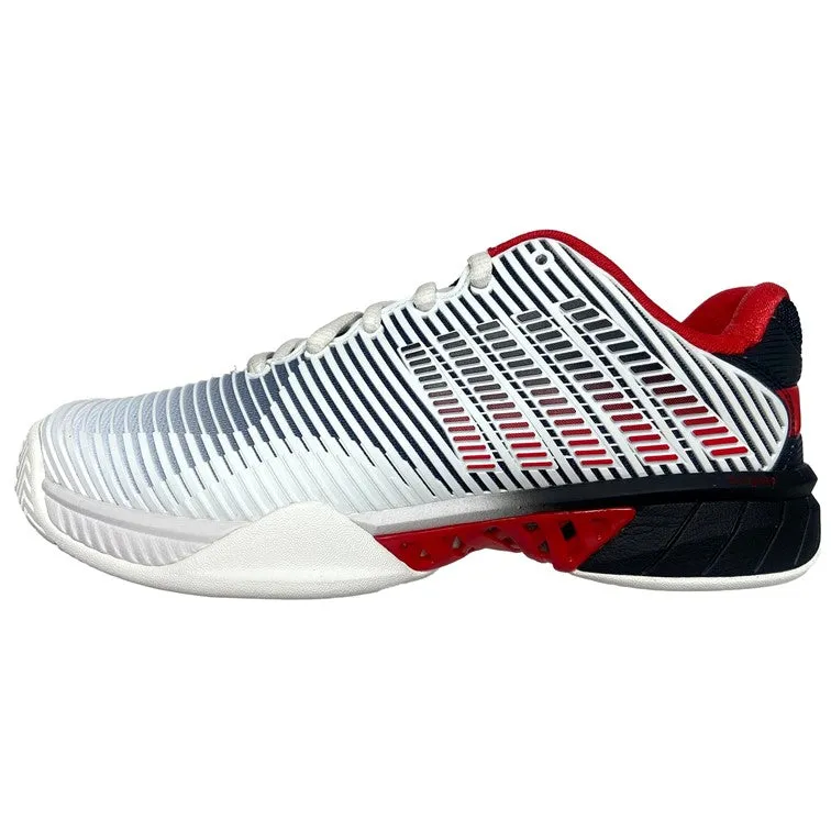 K-Swiss Bright White, Stretch Limo, & High Risk Red Hypercourt Express 2 Men's Tennis Shoes