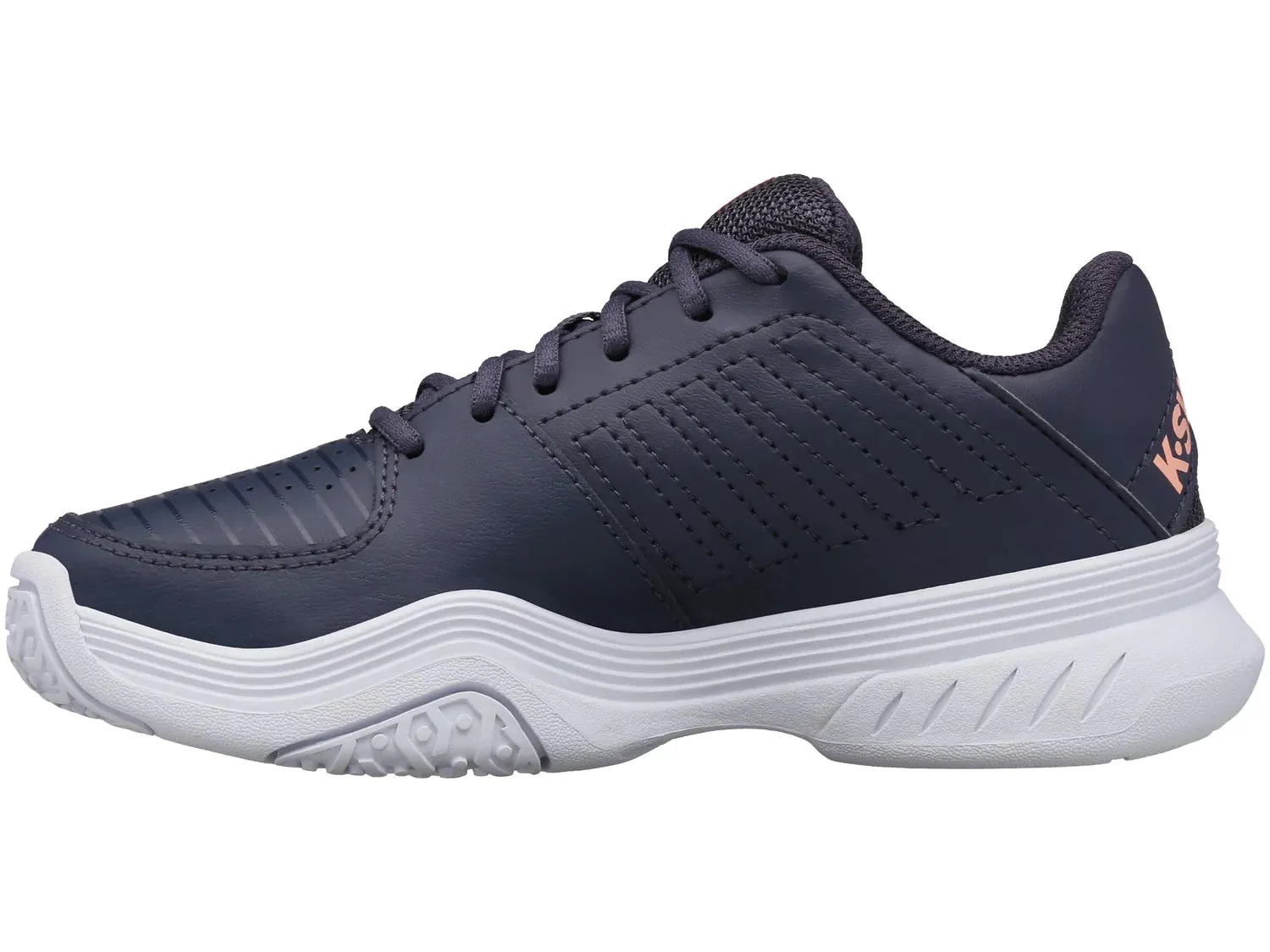 K-Swiss Varsity V Court Express Omni Tennis Shoes in Graystone/Peach Nectar/White