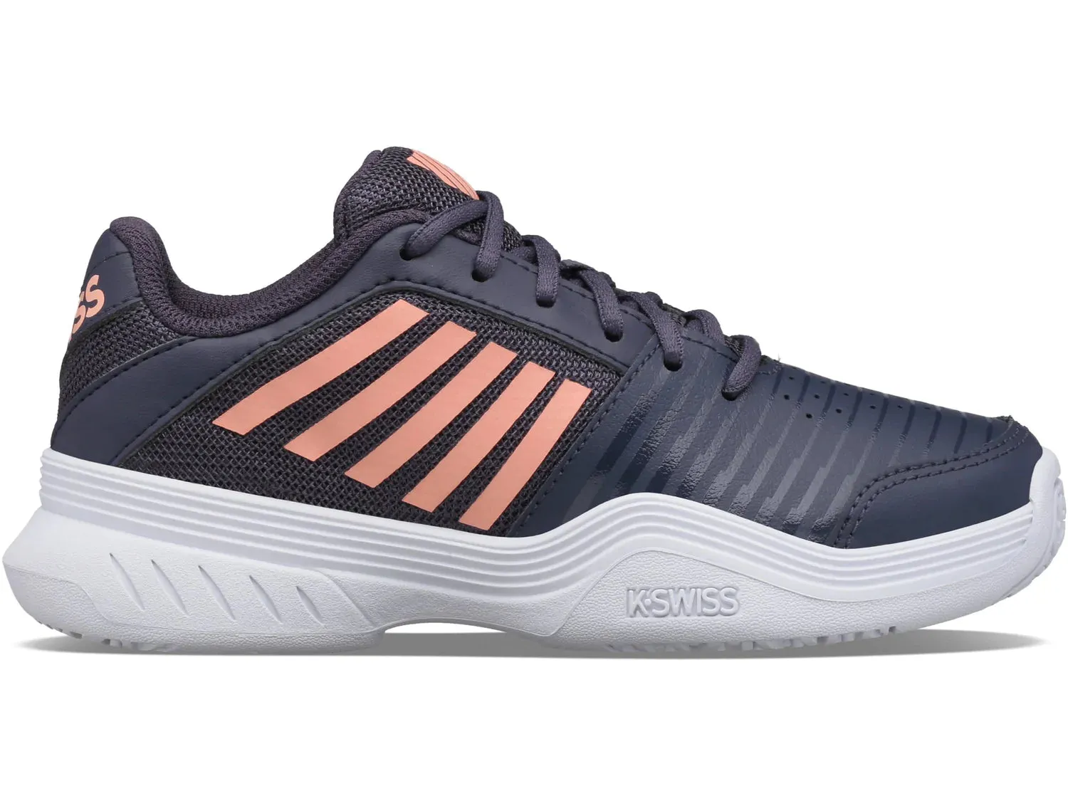 K-Swiss Varsity V Court Express Omni Tennis Shoes in Graystone/Peach Nectar/White