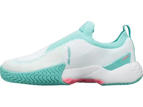 K-Swiss Women's W Aero Knit Tennis Shoes in White/Aruba Blue/Soft Neon Pink