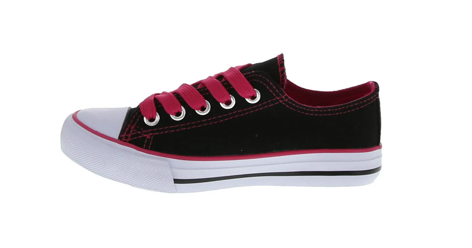 KID'S SHOES BLACK/HOT PINK FABRIC TENNIS SNEAKERS HM-4818K