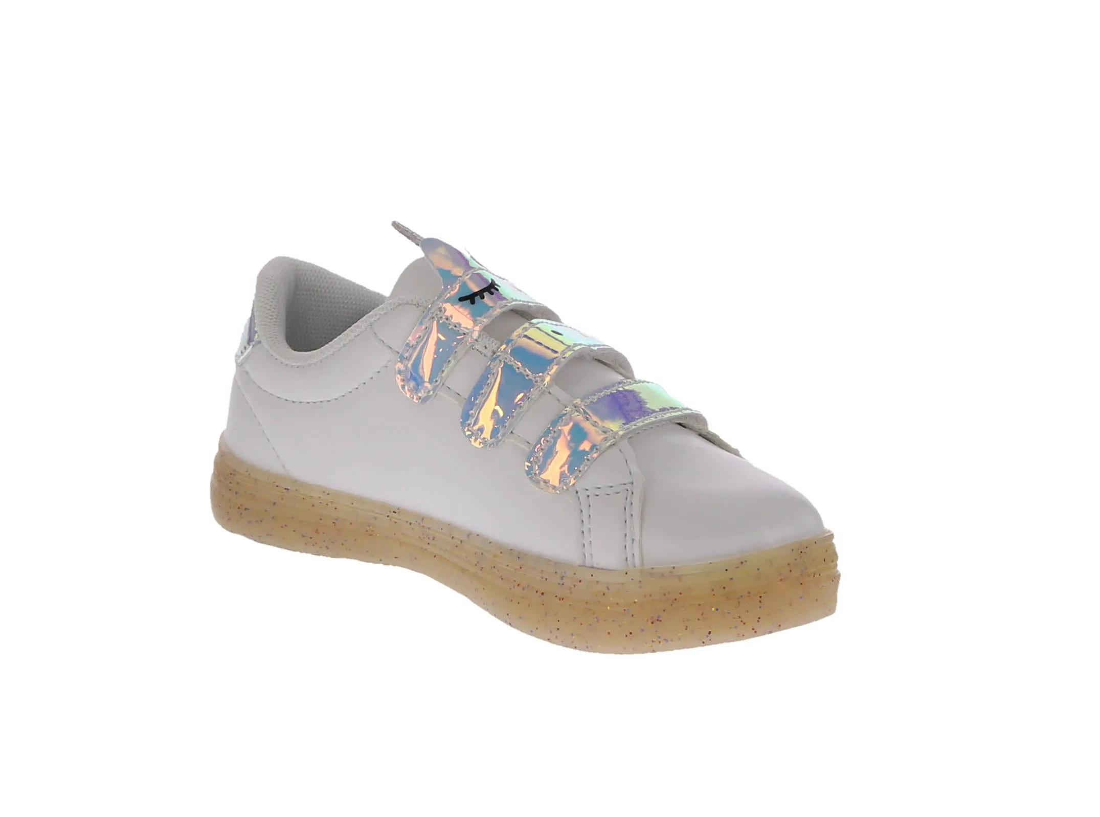 KID'S SHOES WHITE PU/IRIDESCENT TENNIS SNEAKERS 9372K