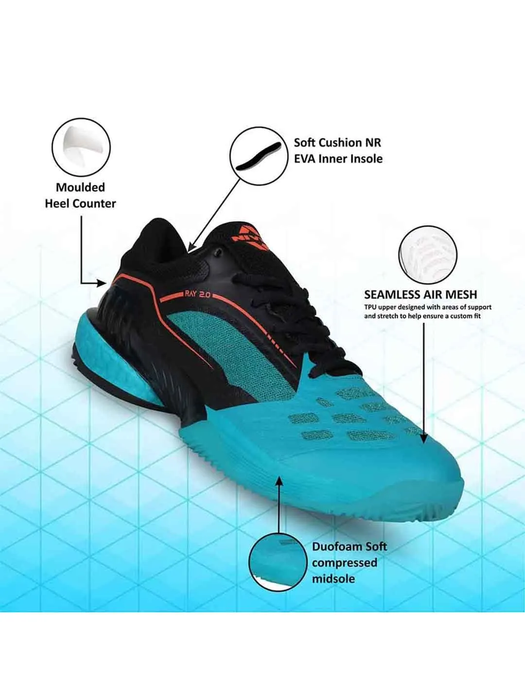 NIVIA Men Ray 2.0 Tennis Shoes (Turquoise/Black)