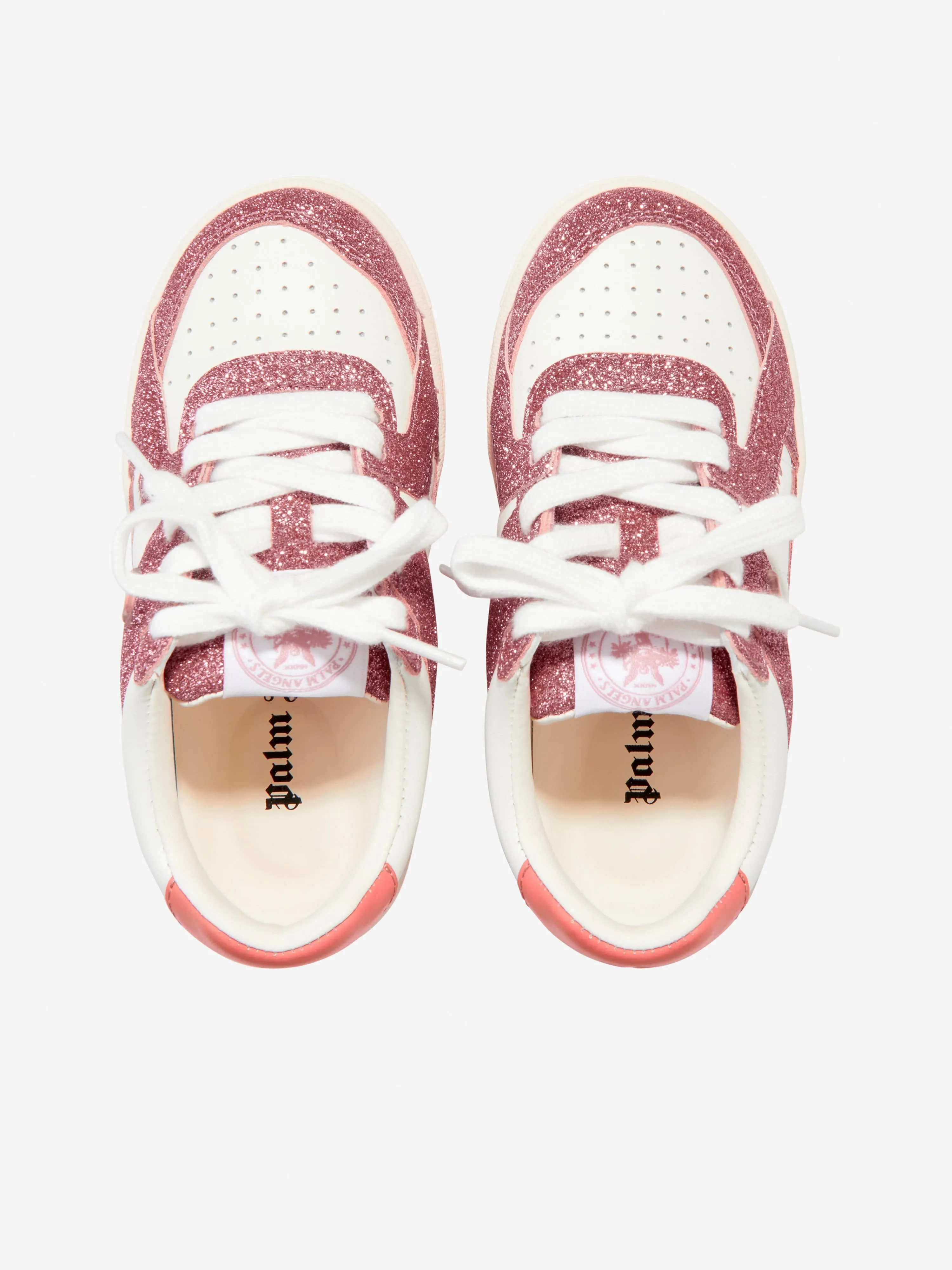 Palm Angels Girls Leather Palm University Glitter Trainers in Pink