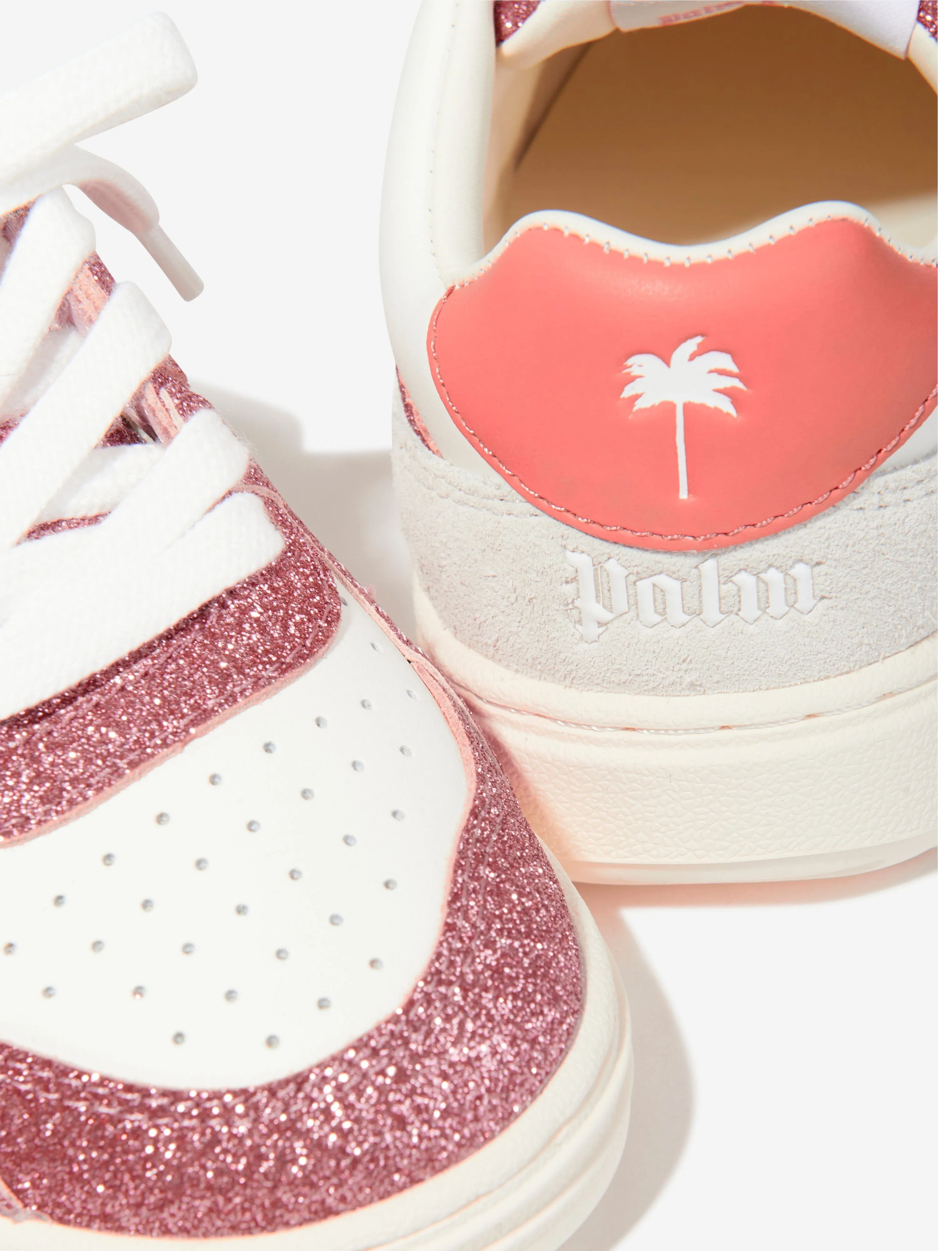Palm Angels Girls Leather Palm University Glitter Trainers in Pink