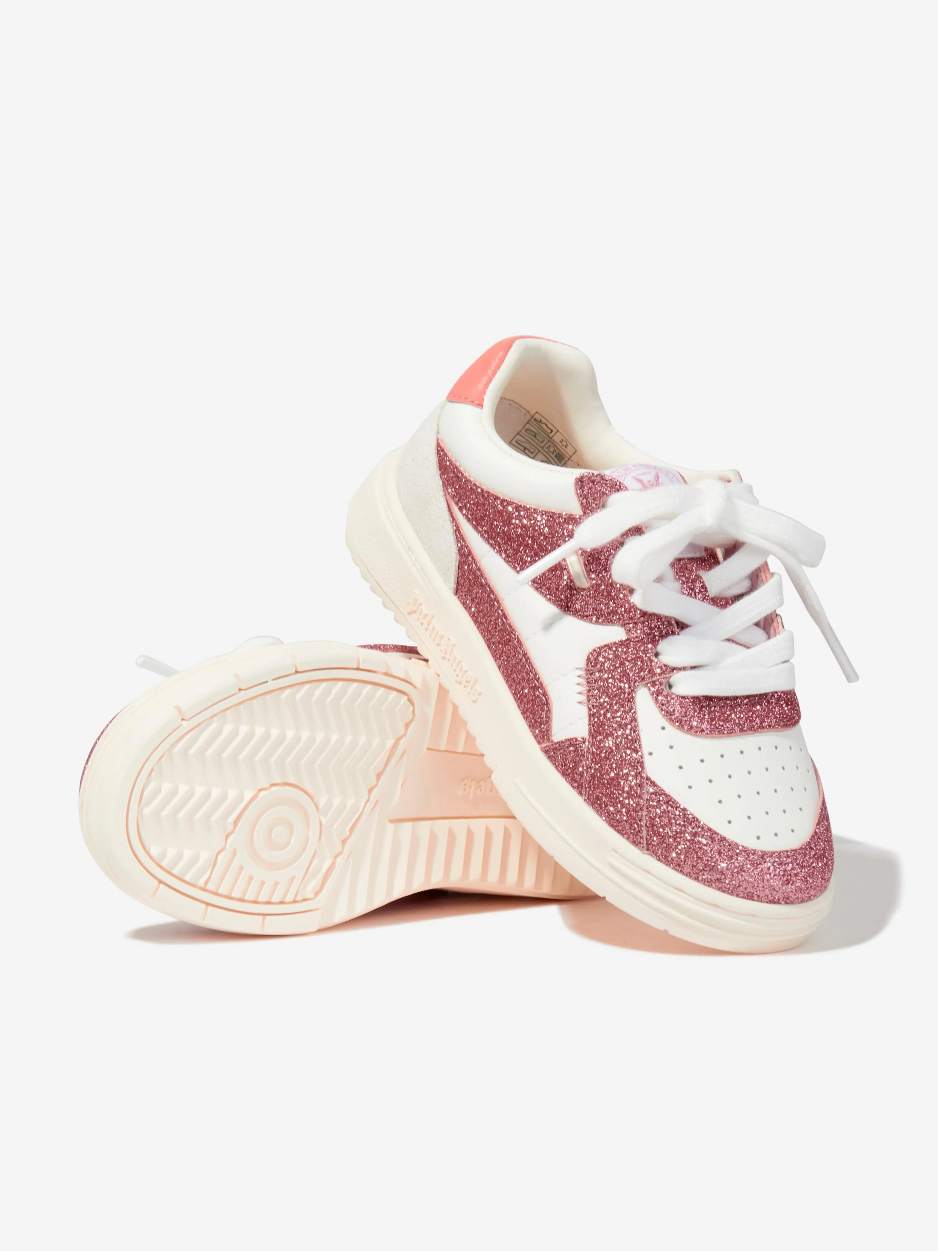 Palm Angels Girls Leather Palm University Glitter Trainers in Pink