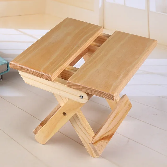 Portable Simple Pine Solid Wooden Folding Stool Outdoor Fishing Chair Stool(24x18x19cm)
