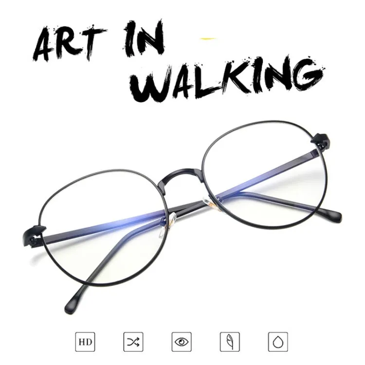 Retro Simple Round Frame Plain Glass Spectacles(Black)