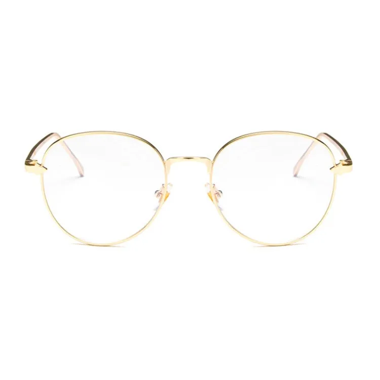Retro Simple Round Frame Plain Glass Spectacles(Gold)