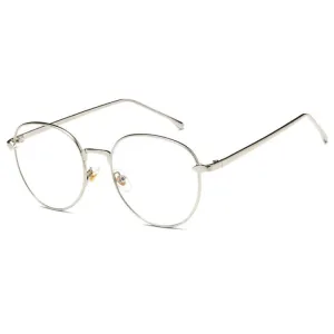 Retro Simple Round Frame Plain Glass Spectacles(Silver White)