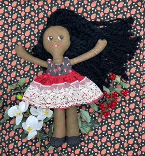 REVERSIBLE DRESS, Handmade Doll, "GRETA", handmade gift, cloth doll, fabric doll, black doll, diverse doll, heirloom doll, Brown Muslin