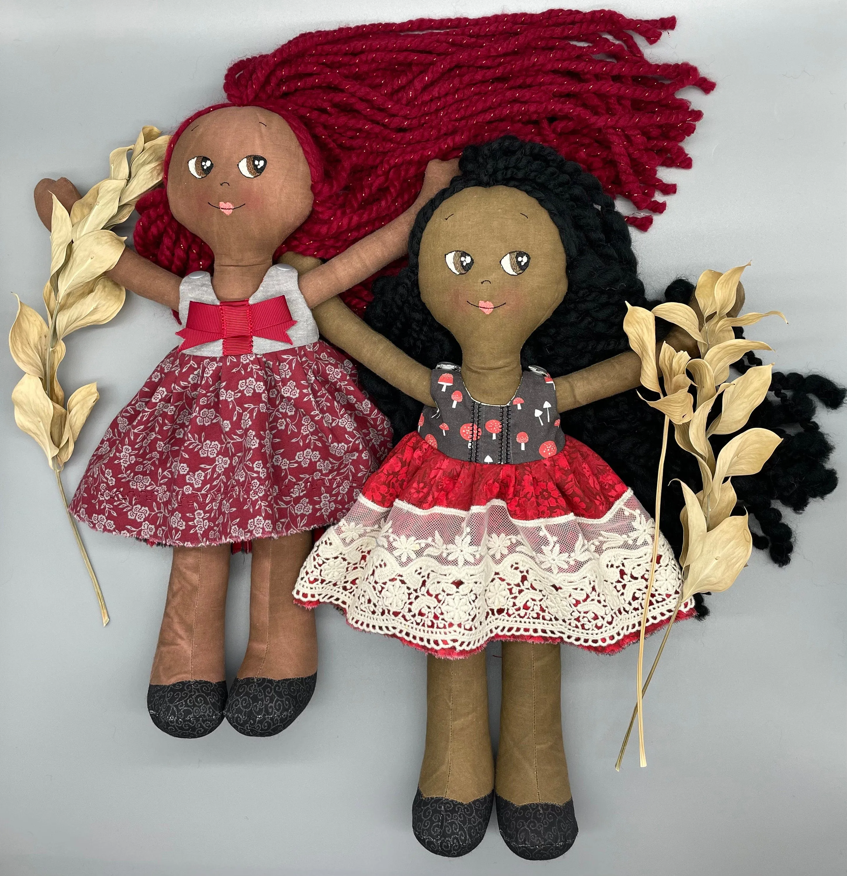 REVERSIBLE DRESS, Handmade Doll, "GRETA", handmade gift, cloth doll, fabric doll, black doll, diverse doll, heirloom doll, Brown Muslin