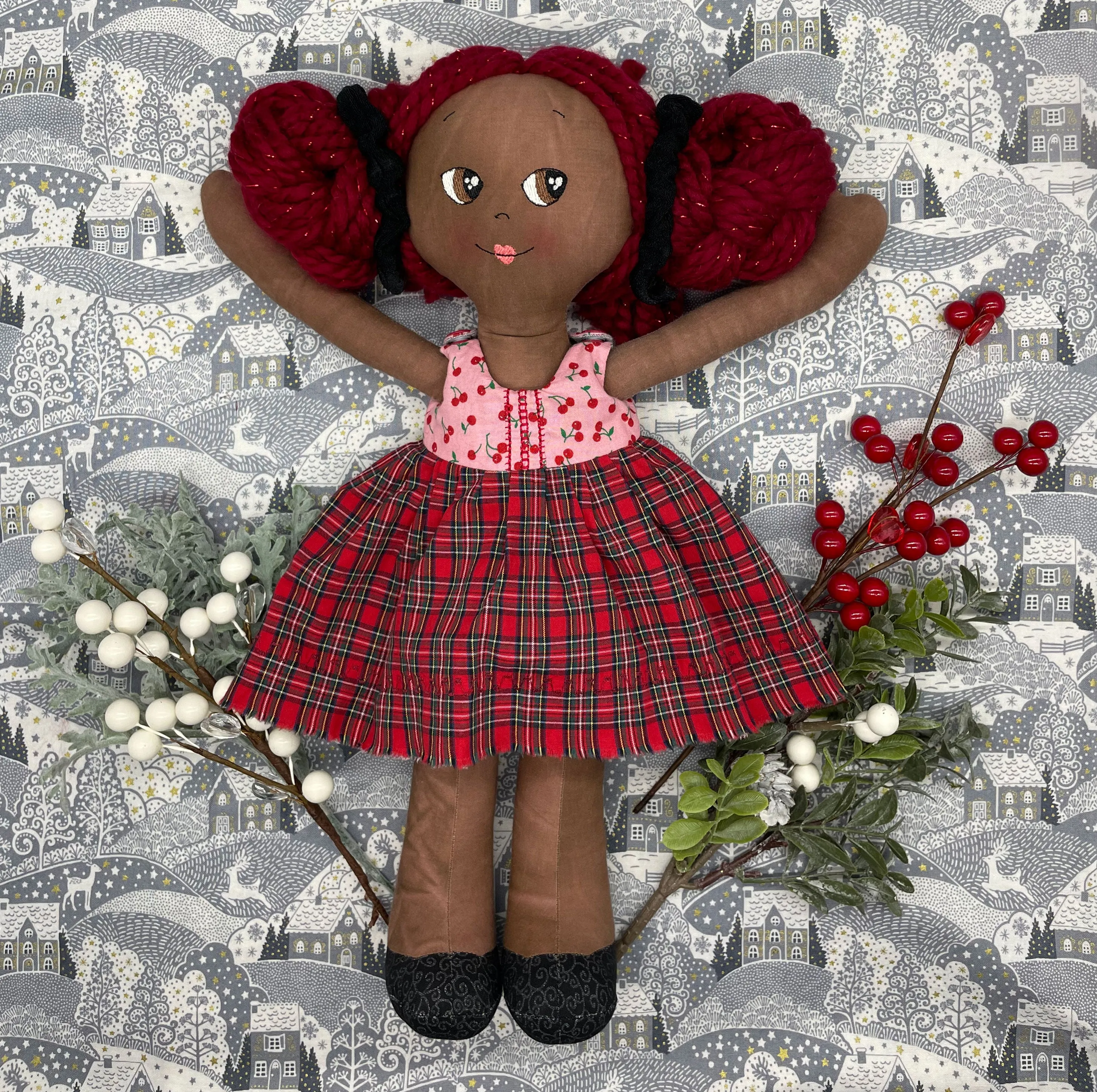 REVERSIBLE DRESS, Handmade Doll, "ISOLDE", handmade gift, cloth doll, fabric doll, black doll, diverse doll, heirloom doll, Brown Muslin