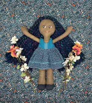 REVERSIBLE DRESS, Handmade Doll, "JOSIE", handmade gift, cloth doll, fabric doll, black doll, diverse doll, heirloom doll, Brown Muslin