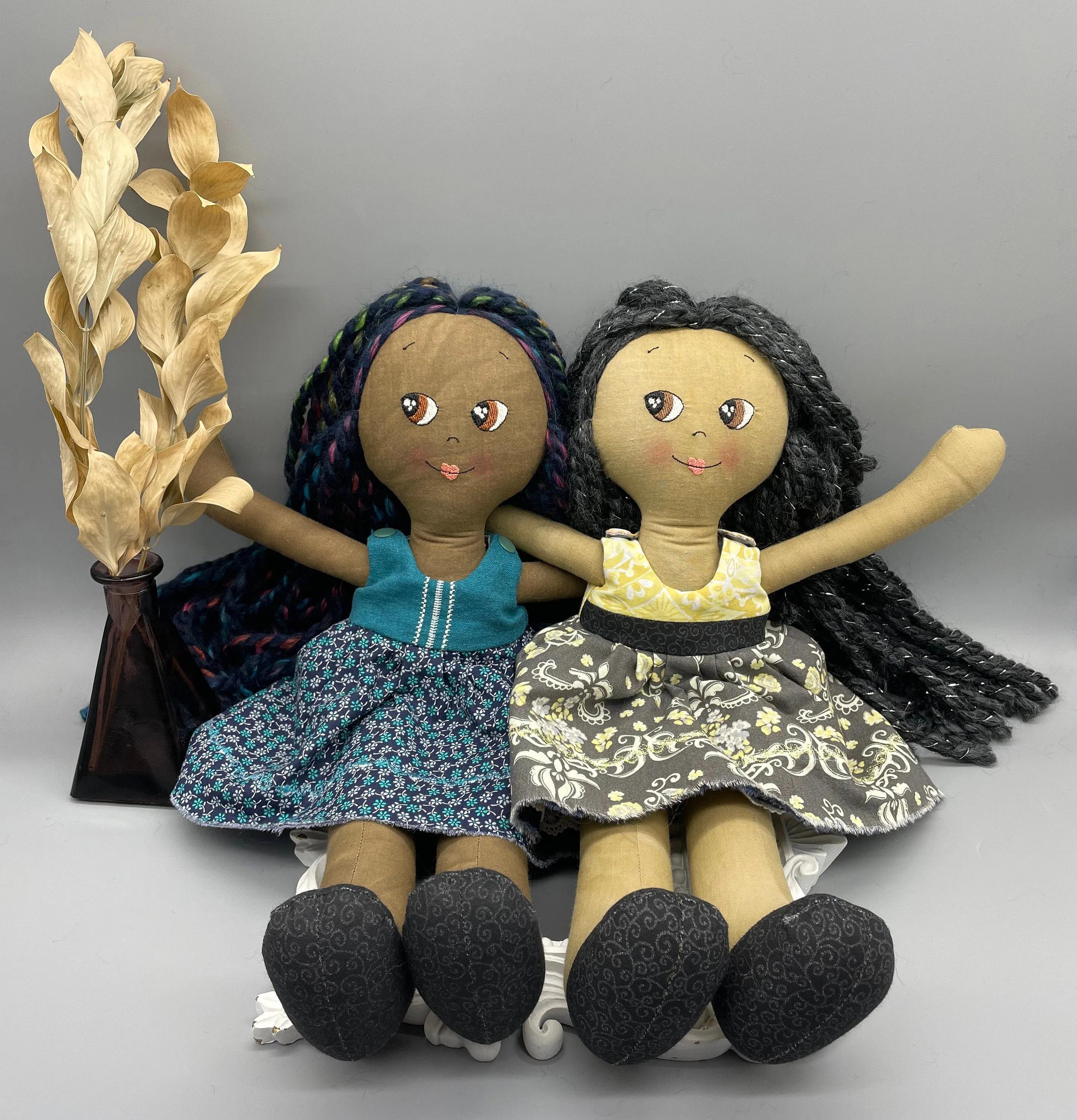 REVERSIBLE DRESS, Handmade Doll, "JOSIE", handmade gift, cloth doll, fabric doll, black doll, diverse doll, heirloom doll, Brown Muslin