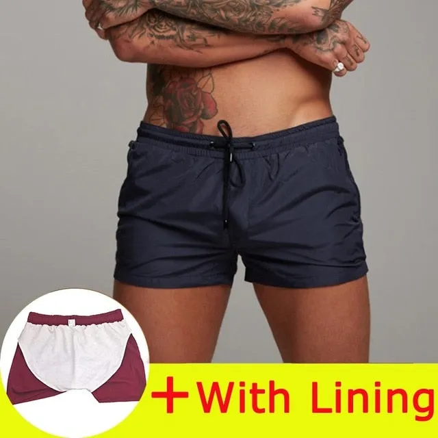 Simple Solid Drawstring Boxer Shorts