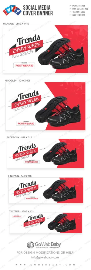 Social Media Cover Banner  - Red & White Simple Sale For Website Marketing