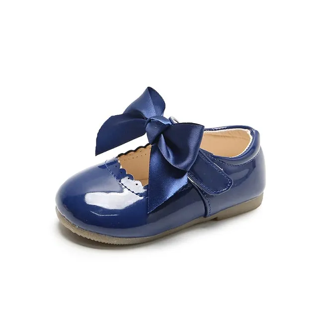 Spring Autumn Baby Girls Shoes Cute Bow Patent Leather Princess Shoes Solid Color Kids Gilrs Dancing Shoes First Walkers SMG104
