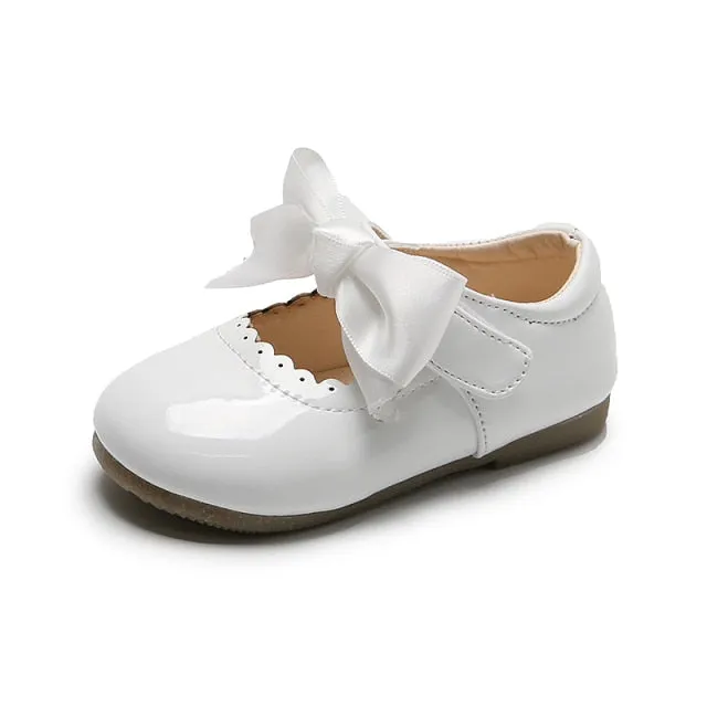 Spring Autumn Baby Girls Shoes Cute Bow Patent Leather Princess Shoes Solid Color Kids Gilrs Dancing Shoes First Walkers SMG104