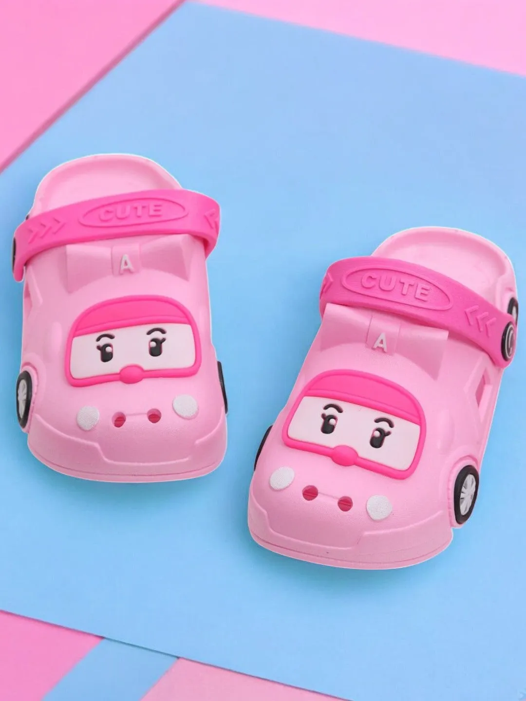 Zoom into Style: Cute Pink Car-Themed Kids' Clogs for Girls