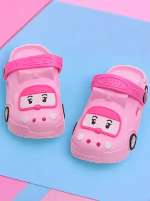 Zoom into Style: Cute Pink Car-Themed Kids' Clogs for Girls